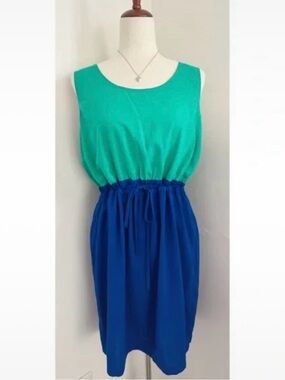 Calvin Klein Green and Cobalt Blue Sleeveless Midi Dress